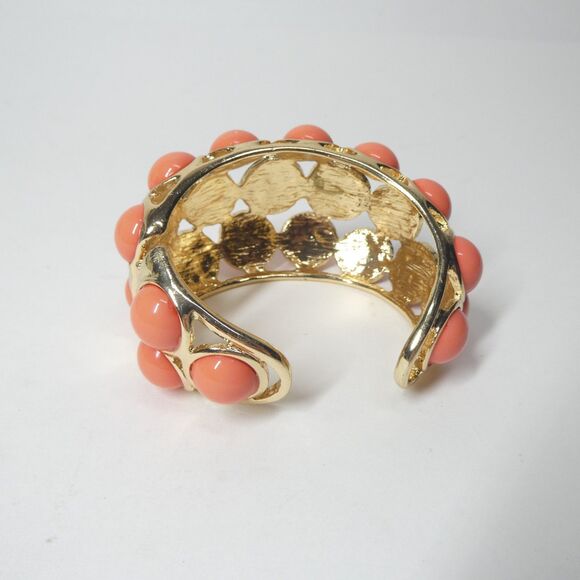 Kenneth Lane Hinged Cuff Bracelet Vintage Goldtone Coral Pink Bubble Chunky - Picture 8 of 15